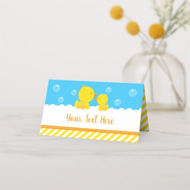 Tarjeta De Asiento Baby Shower amarillo y azul dudoso de goma (Anverso)