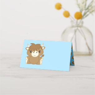 Tarjeta De Asiento Baby Shower Blue de vaca Highland de Escocia