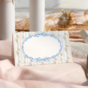 Tarjeta De Asiento Baby Shower de arco floral rosa y azul