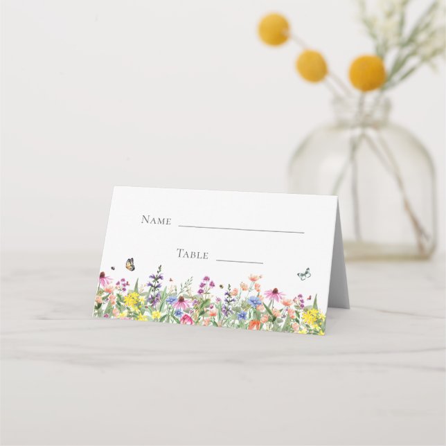 Tarjeta De Asiento Baby Shower de Boho Wildflowers y Butterflies (Anverso)