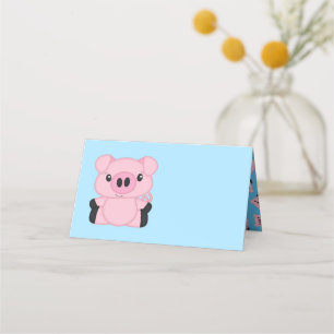 Tarjeta De Asiento Baby Shower de cerdo azul