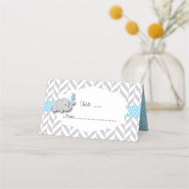 Tarjeta De Asiento Baby Shower de Elefante Azul y Gris