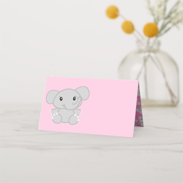 Tarjeta De Asiento Baby Shower de Elefante Rosa (Anverso)