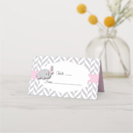 Tarjeta De Asiento Baby Shower de Elefante Rosa y Gris