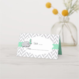 Tarjeta De Asiento Baby Shower de Elefante Verde y Gris