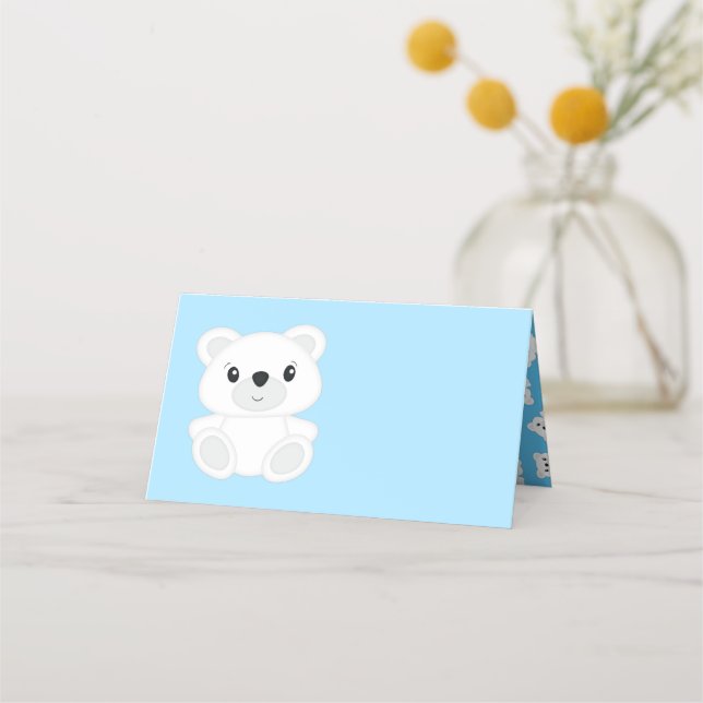 Tarjeta De Asiento Baby Shower de oso polar azul (Anverso)