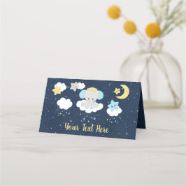 Tarjeta De Asiento Baby Shower elefante amarillo y naval