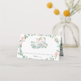 Tarjeta De Asiento Baby Shower floral rosa para elefante durmiente