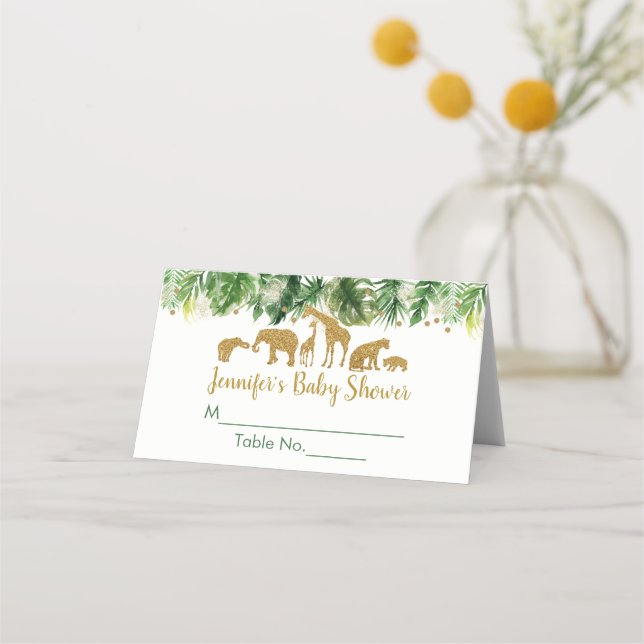 Tarjeta De Asiento Baby Shower Gold Safari Animal (Anverso)