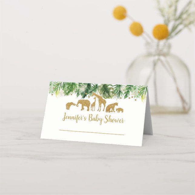 Tarjeta De Asiento Baby Shower Gold Safari Animal (Anverso)