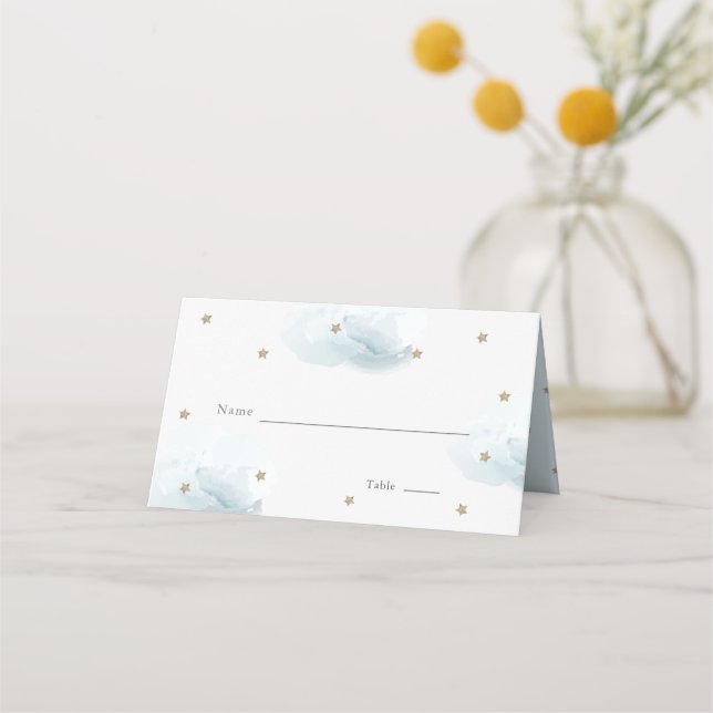 Tarjeta De Asiento Baby Shower Gold Star & Blue Cloud (Anverso)