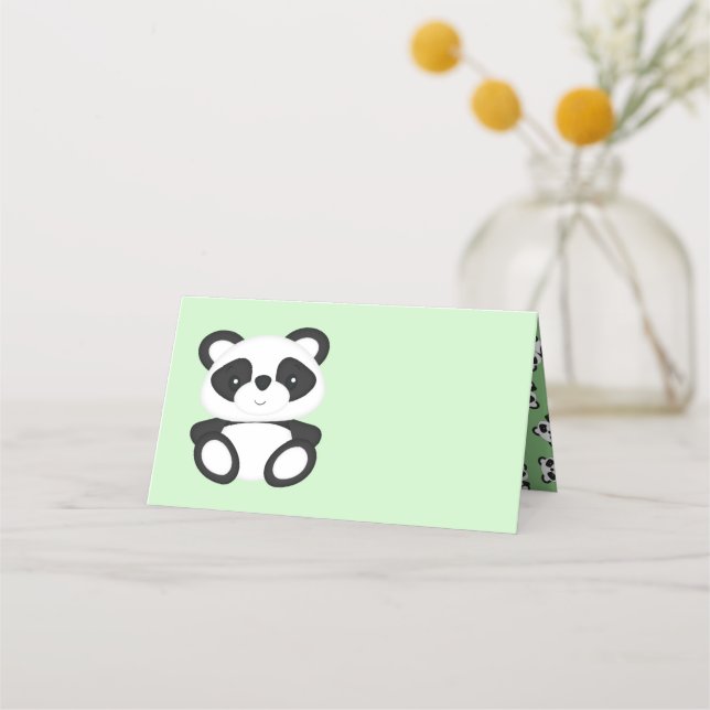 Tarjeta De Asiento Baby Shower Green Panda Bear (Anverso)