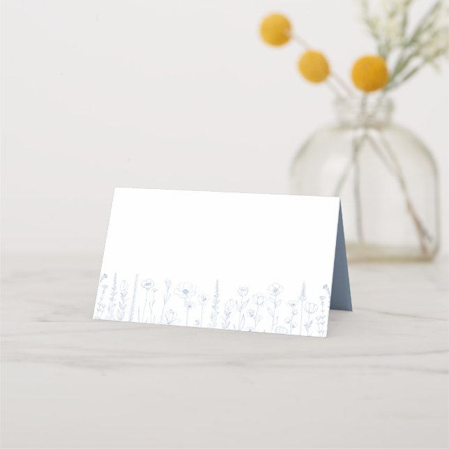 Tarjeta De Asiento Baby Shower Place Cards | Dusty Blue Wildflower (Anverso)