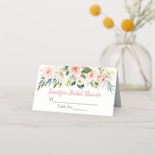 Tarjeta De Asiento Baby Shower Rosa Floral (Anverso)