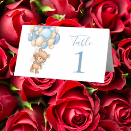 Tarjeta De Asiento Baby Shower Teddy Bear Balloon Blue Place Card