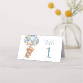 Tarjeta De Asiento Baby Shower Teddy Bear Balloon Blue Place Card