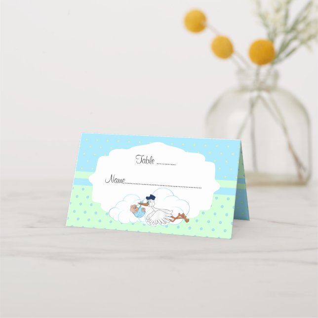 Tarjeta De Asiento Baby Stork Baby Boy Baby Shower (Anverso)