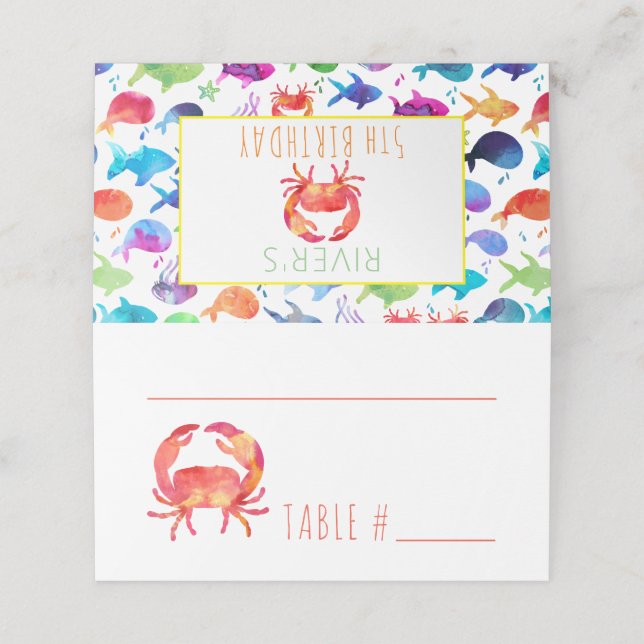 Tarjeta De Asiento Bajo el mar Arcoiris Fish Birthday Baby Shower (Exterior desplegado)