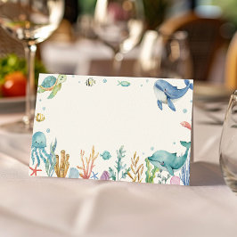 Tarjeta De Asiento Bajo el mar Cute Ocean Animals Food Place Card
