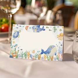 Tarjeta De Asiento Bajo el mar Ocean Animals Boy Food Place Card