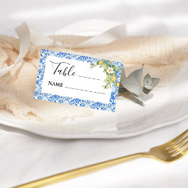 Tarjeta De Asiento Baldosa azul Boho y arco boda limón