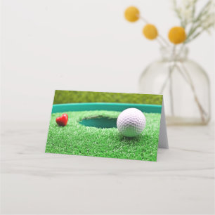 Tarjeta De Asiento Balón de golf con corazón al lado del hoyo