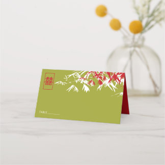 Tarjeta De Asiento Bambú rojo verde deja Boda chino Xi doble