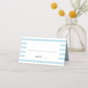 Tarjeta De Asiento Bandas náuticas azules. Boda moderno a rayas