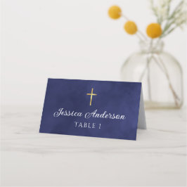 Tarjeta De Asiento Baptism Boy Elegante acuarela azul real