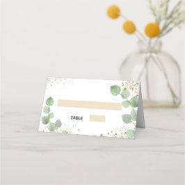 Tarjeta De Asiento Baptismo eucalipto purpurina de oro polvo