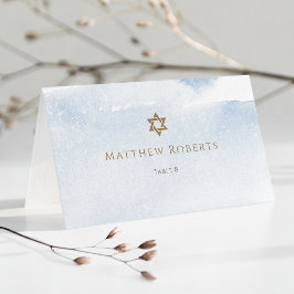 Tarjeta De Asiento Bar Mitzvah Acuarela Azul