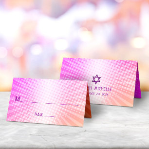 Tarjeta De Asiento Bar Mitzvah Bold Boho Retro Rosa Naranja Gradiente