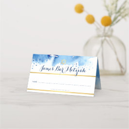 Tarjeta De Asiento BAR MITZVAH moderna color azul agua estrella del R