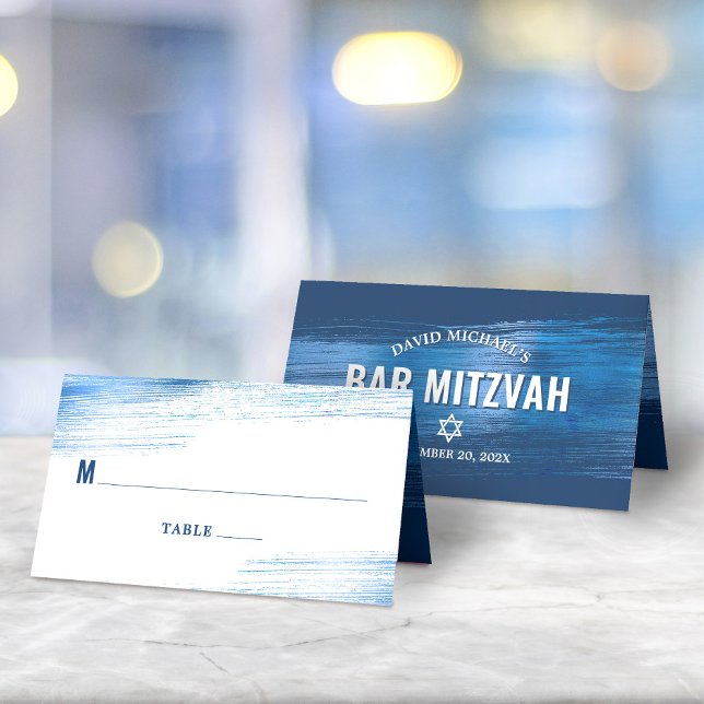 Tarjeta De Asiento Bar Mitzvah Navy Typography Blue Relieve metalizad (Subido por el creador)