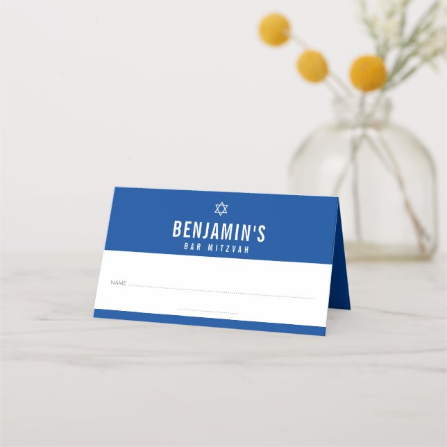 Tarjeta De Asiento BAR MITZVAH simple bloque de negrita moderno azul  (Anverso)