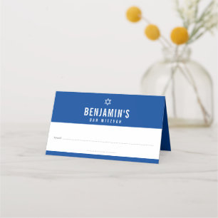 Tarjeta De Asiento BAR MITZVAH simple bloque de negrita moderno azul