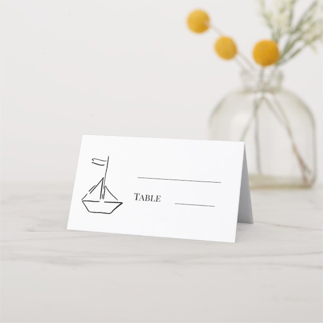 Tarjeta De Asiento Barco de vela dibujado a mano para fiesta de solte (Anverso)