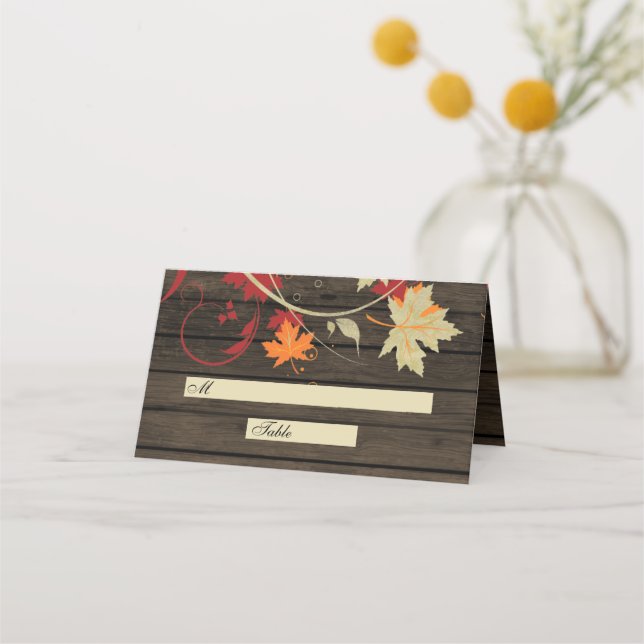Tarjeta De Asiento Barn wood Rustic Fall Wedding Place Card (Anverso)
