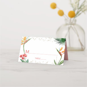 Tarjeta De Asiento Bat de oro rosa Mitzvah acuarela tropical floral