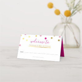 Tarjeta De Asiento BAT MITZVAH bonito glam confetti spot oro rosa