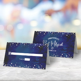 Tarjeta De Asiento Bat Mitzvah Marina Aquarela Brillo Plateado Escrit