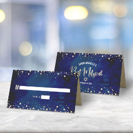 Tarjeta De Asiento Bat Mitzvah Marina Aquarela Guión Purpurina Dorada