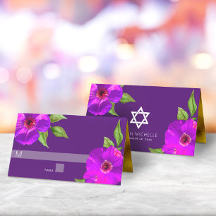 Tarjeta De Asiento Bat Mitzvah Purple Bold Floral acuarela moderna