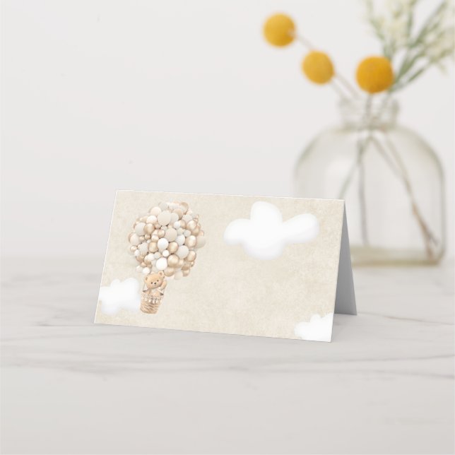 Tarjeta De Asiento Bear Balloons Bearly Wait Baby Shower (Anverso)