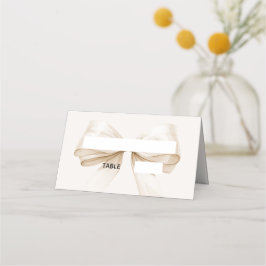 Tarjeta De Asiento Beige Cream Bow Ivory Place Cards Elegant Folded
