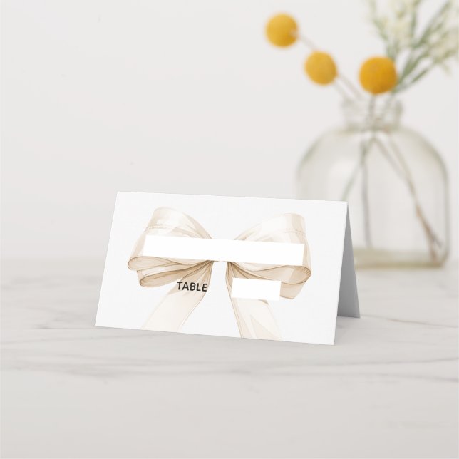 Tarjeta De Asiento Beige cream Bow Place Cards Elegant Folded (Anverso)
