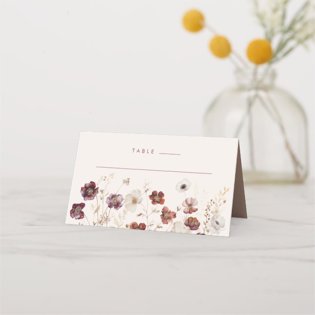 Tarjeta De Asiento Beige Fall Floral Boda (Anverso)