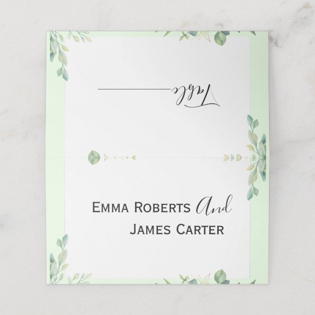Tarjeta De Asiento Beige Meadow Greenery Folded Place Card (Exterior desplegado)
