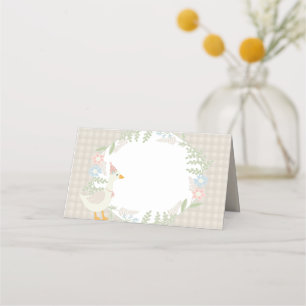 Tarjeta De Asiento Beige Silly Goose Floral Gingham Baby Shower