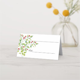 Tarjeta De Asiento Berries rosas y acuarela verde